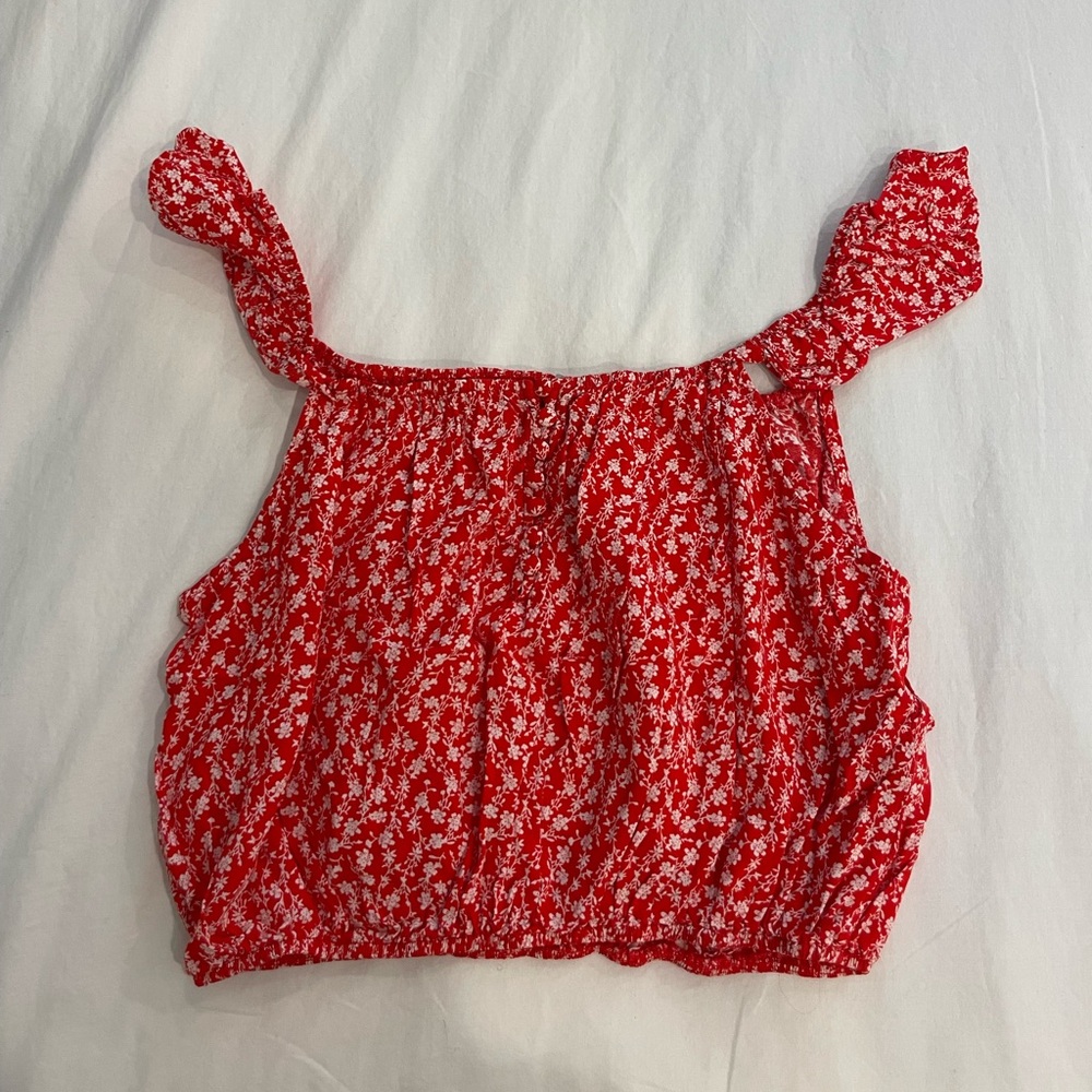 Red floral tank top blouse